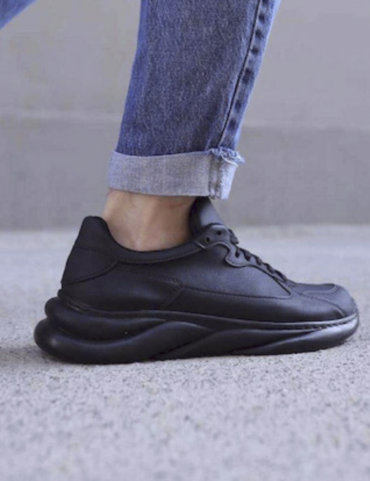 Ανδρικά μαύρα Sneakers δερματίνη ανάγλυφη σόλα 0652020BT φωτογραφία
